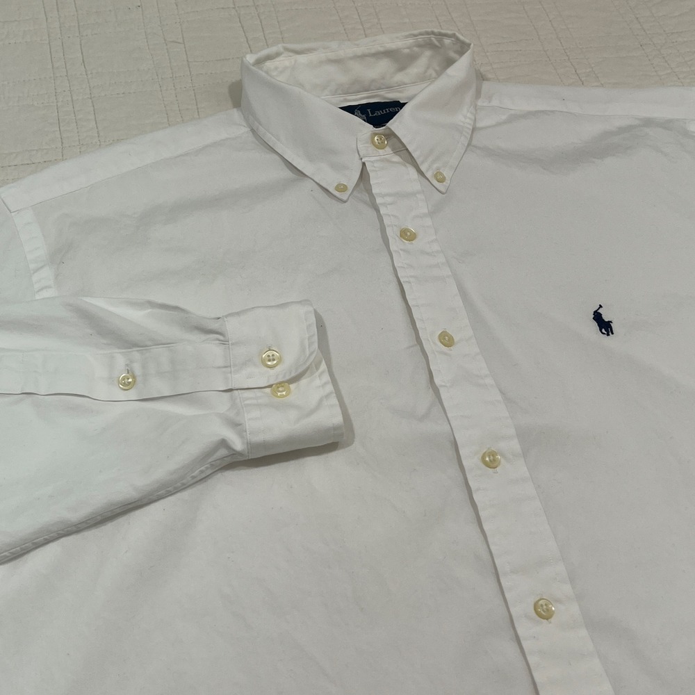 Ralph Lauren Yarmouth White Pinpoint Oxford Shirt Mens 16.5 34/35 Long Sleeve